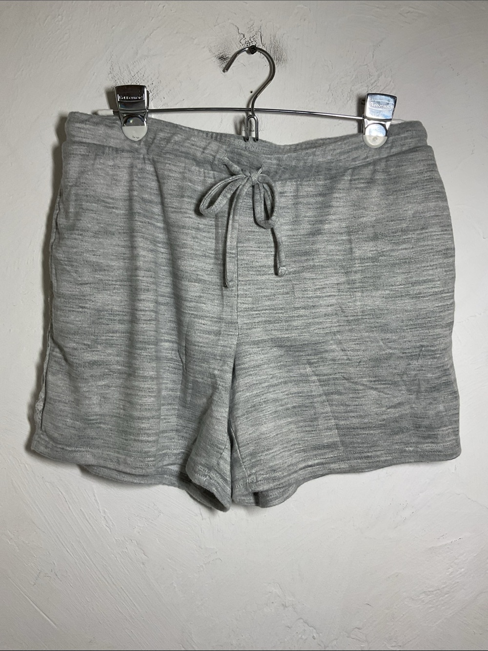 Gray Plush Knit Lounge Shorts Side Lace Trim Drawstring Pockets Size M
